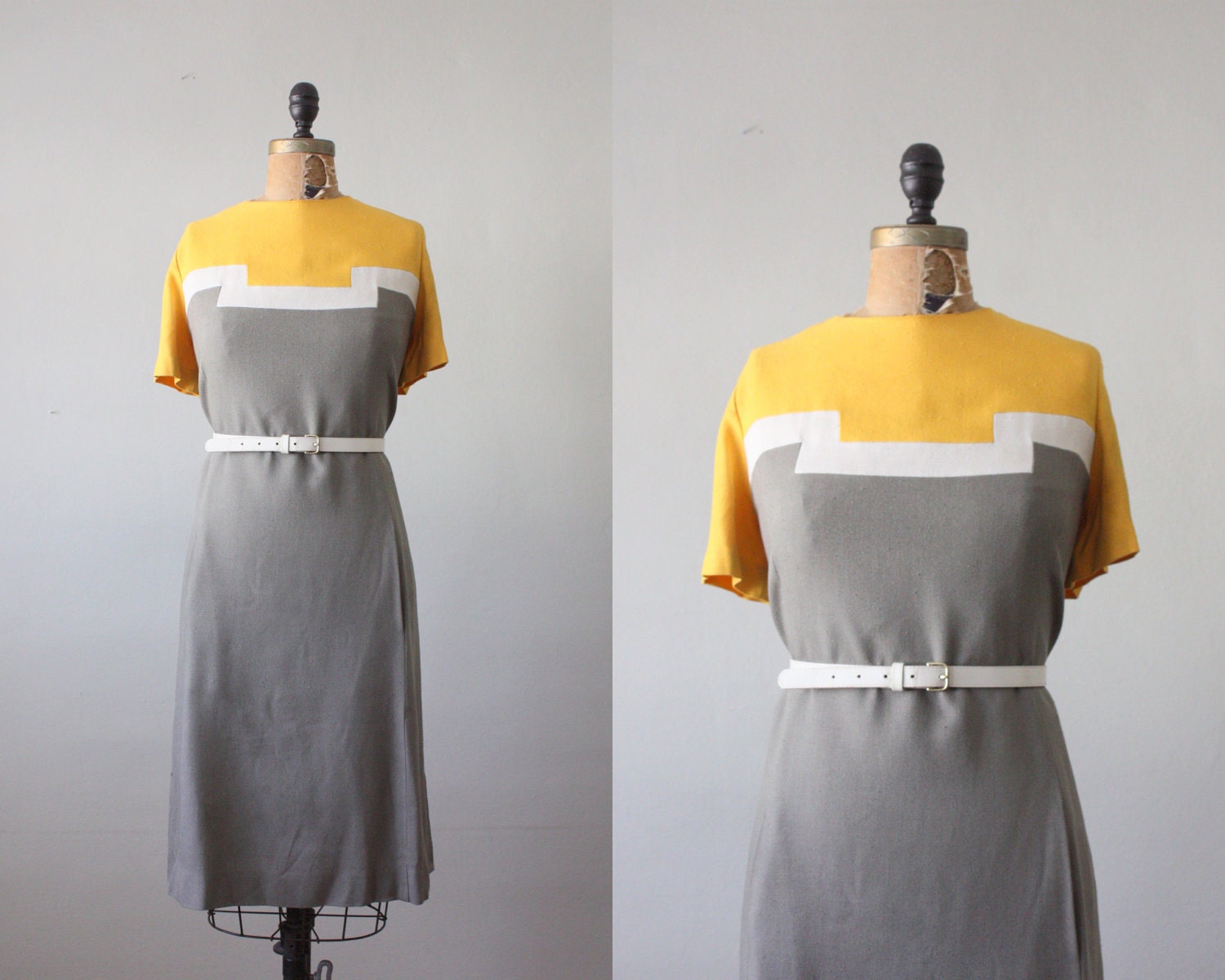 vintage 1960's geometric mustard linen dress