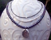 Hammered Silver and Layered Peacock Pearl Necklace