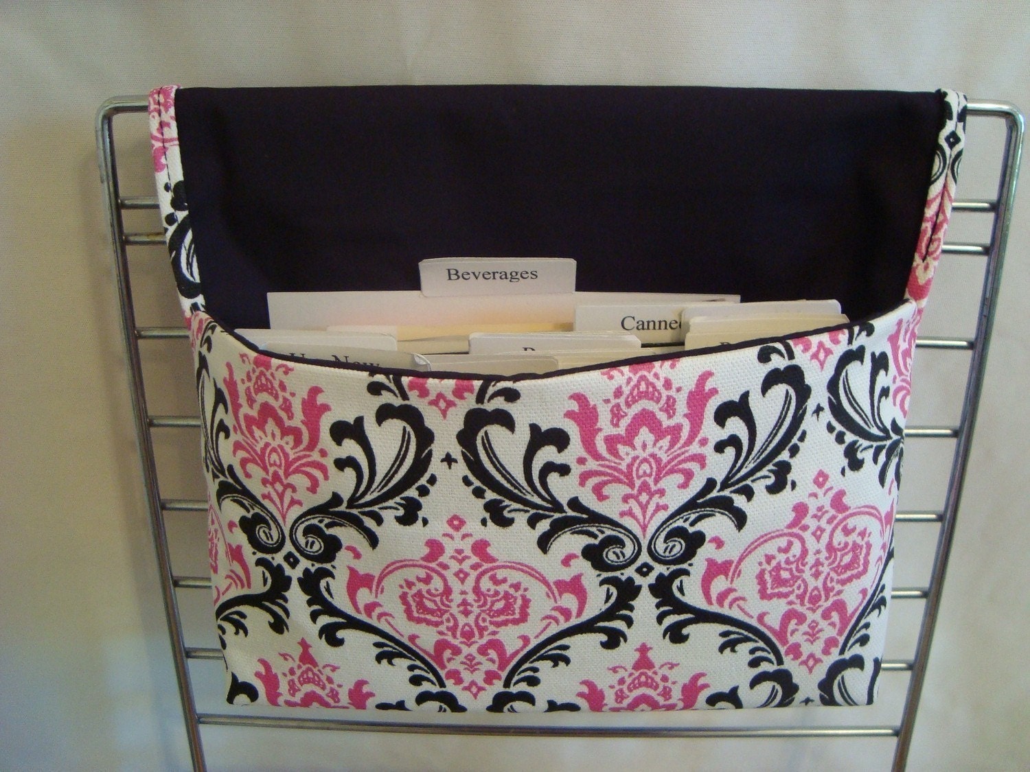 Coupon Organizer /Budget Organizer Holder -  Attaches to Your Shopping Cart- Pink and Black Damask -Featured in ShopSmart Magazine Jan 2011