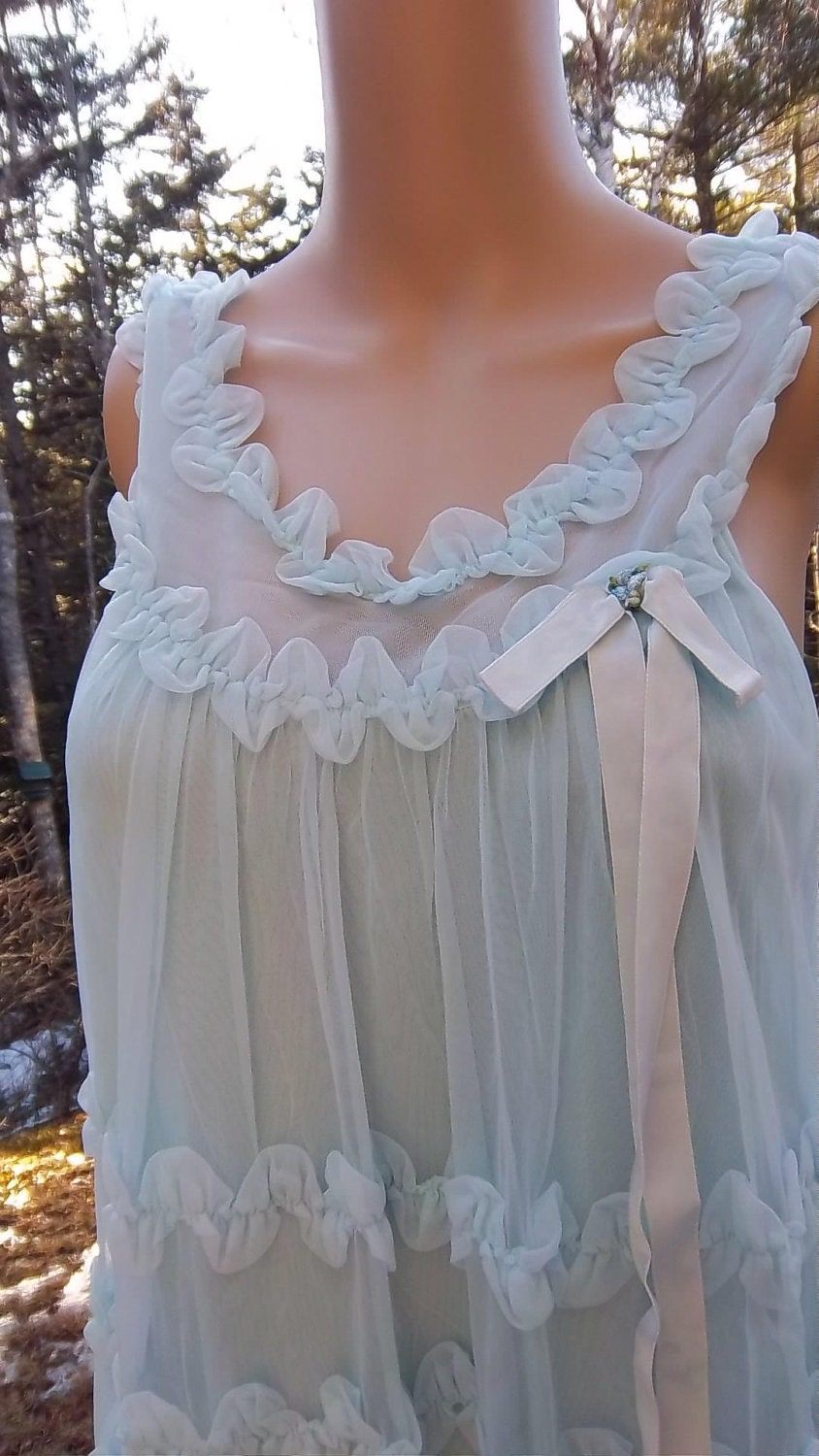RESERVED for RACHEL 1950's Vintage Nightgown Set By Yolande, Robins Egg Blue, Spring, summer fashion, Glamor, Delicate, Feminine