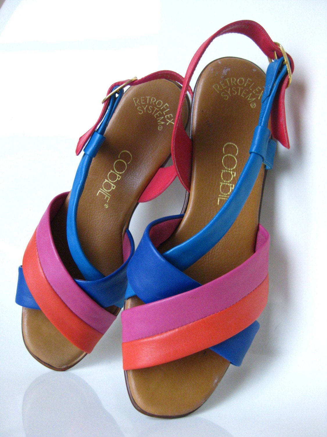 Rainbow Colorblock Vintage Strappy Sandals Womens Y M Resort BEACH Summer