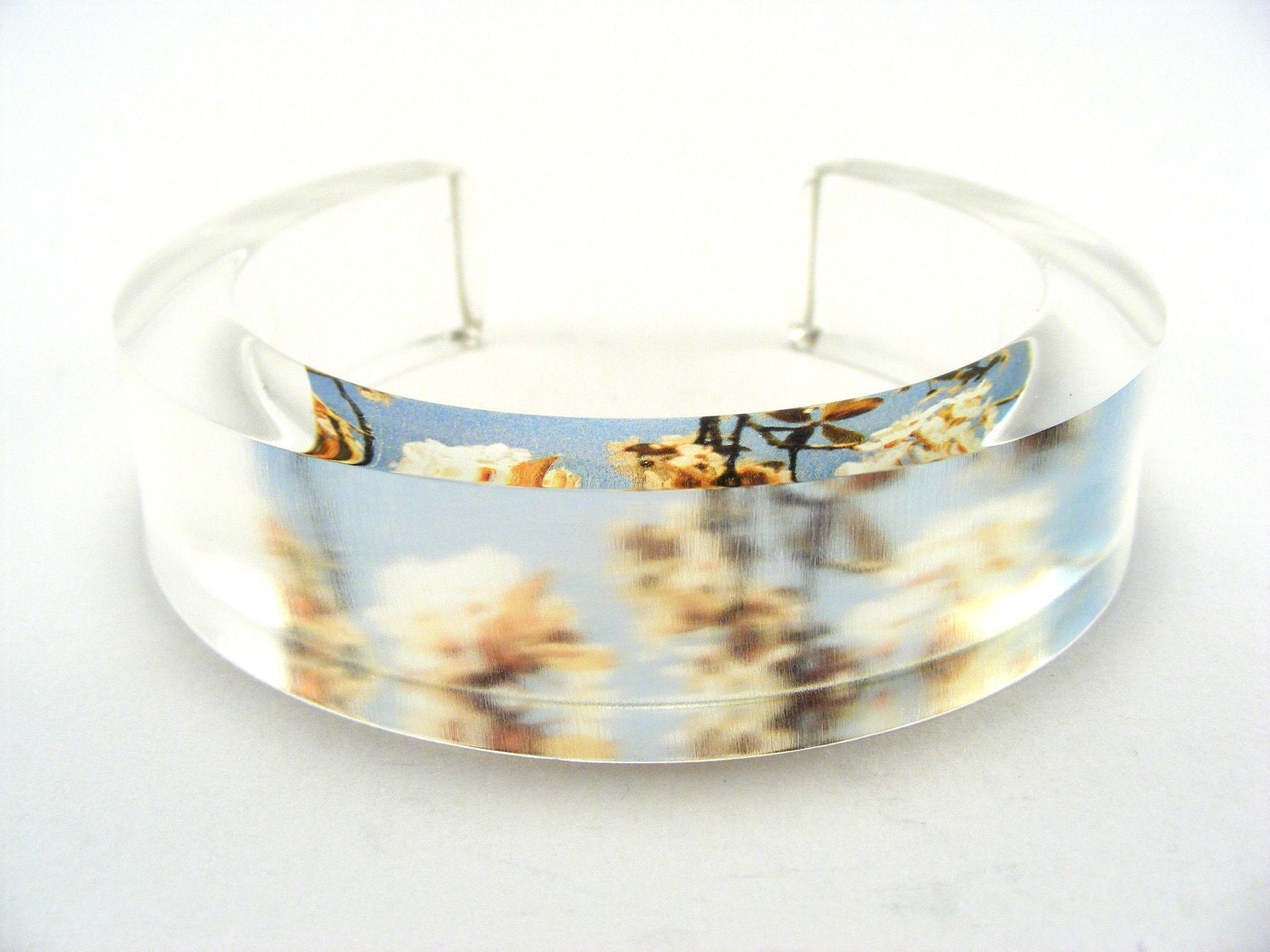 Medium Acrylic Plastic Bangle, Summer Cherry Blossom Chunky Jewellery Handmade