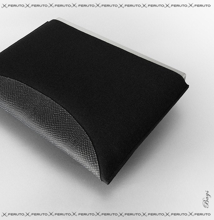 13 15 Macbook Pro sleeve or 11 13 Air sleeve BLACK SNAKE elegant felt and genuine leather
