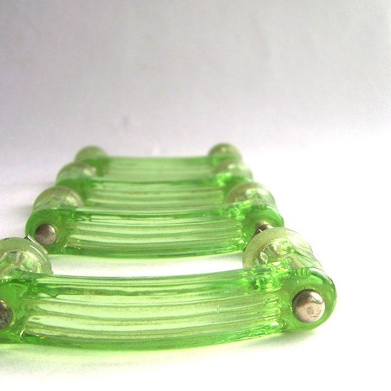 Set of 4 Art Deco Green Glass Drawer Pulls by SweetLoveVintage