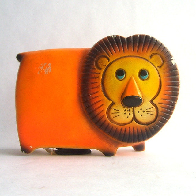 Mid Century Orange Lion Bank Figurine