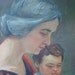 RESERVED 1920s Original Painting On Canvas. Woman Reading To Little Boy