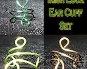 Luck of the Irish Ear Cuff Set of 3 - Emerald Lime and Gold