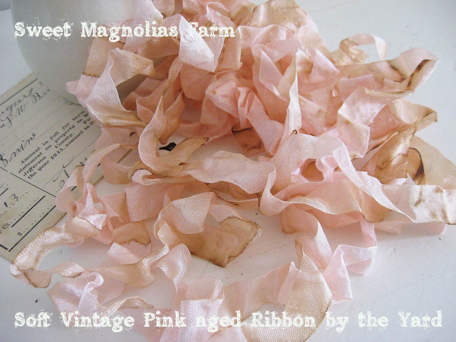 Romantic Aged Crinkled Vintage Pink Seam Binding by the Yard for your Pleasure ..