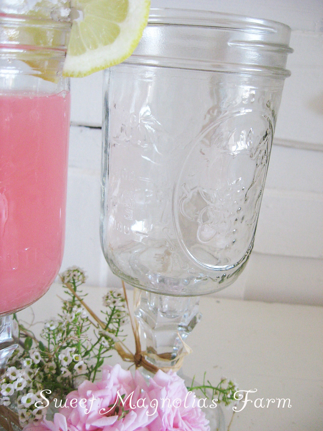 Reserved 4 Maryjane 2 Shabby Farmhouse Mason Jar Glasses "Ball " Perfection for Lemonade, Sweet Tea, Water, Iced Tea, Ice Cold Milk