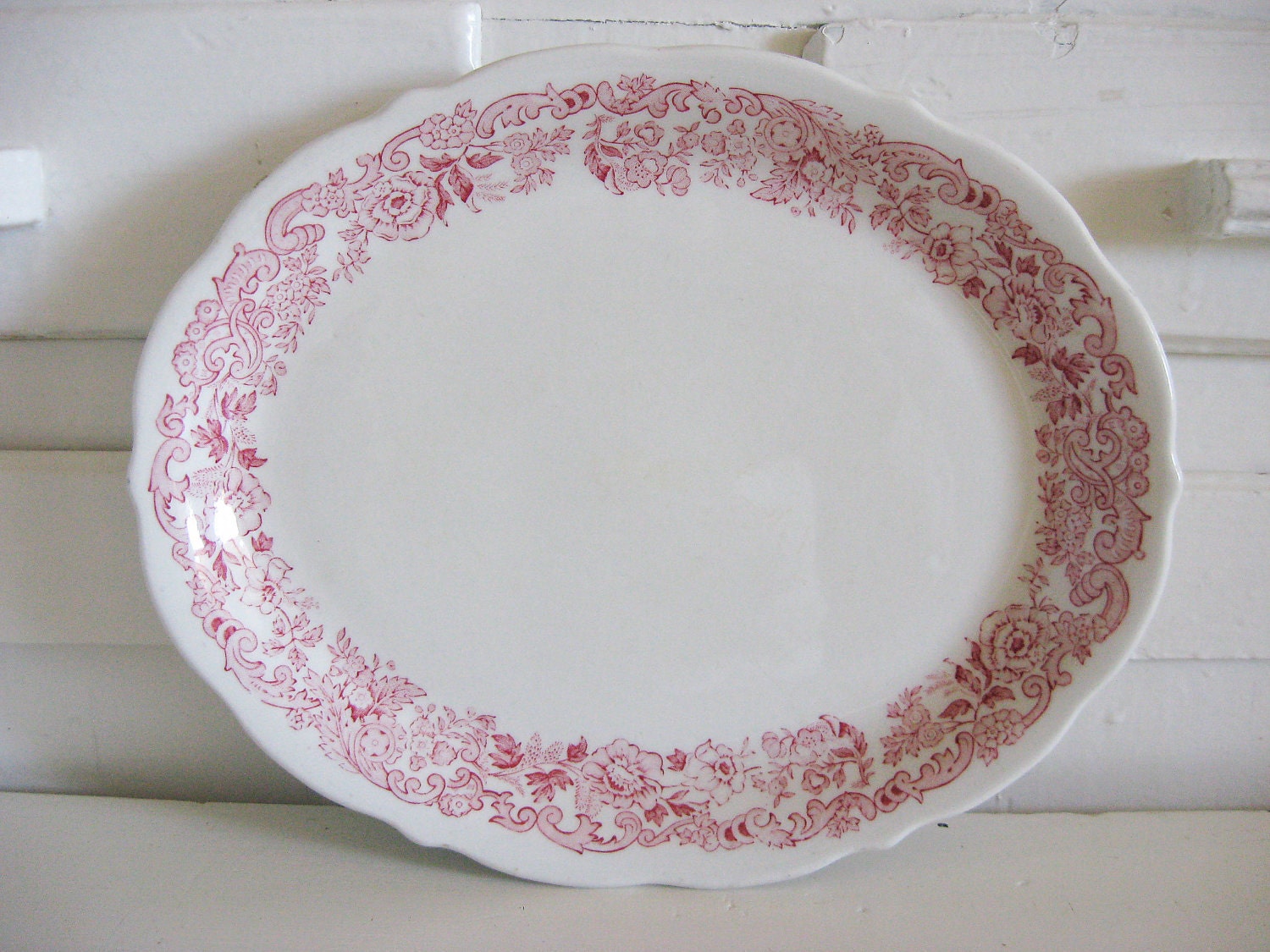 Vintage Walker China Plate - Restaurant Diner Ware - Red Floral Transferware - Circa 1940s