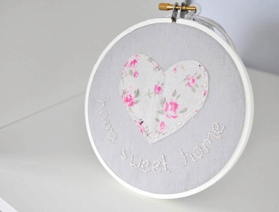 Home Sweet Home Floral Heart Embrodiery Ornament