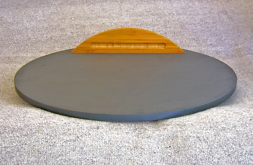 Round Chalkboard with Bamboo Tray, 26 Inch Diameter, Hanging Modern