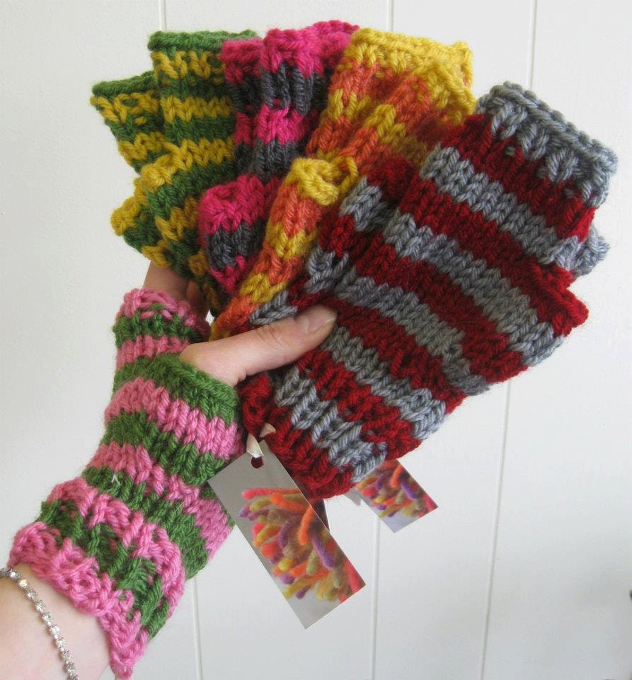 Custom Hand Knit Fingerless Gloves-Stripes or Solid