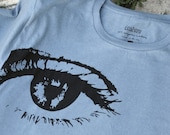 EYE Organic T-shirt designer mens (super soft light blue with black water based ink)