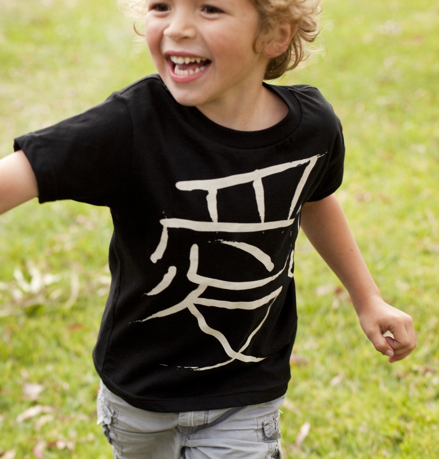 JAPANESE LOVE TATTOO Organic T-Shirt Kids (black with bone white graphic) size 2t, 4t & 6t