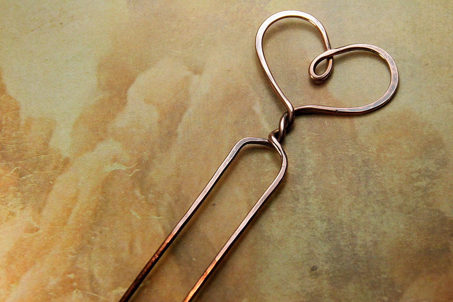 Sassy's Hammered Copper Heart Hair Fork