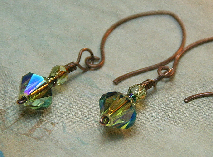 Copper Wire Wrapped AB Bicone Crystal Beaded Earrings