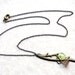 Antiqued Brass Twig Pendant - Purple Flower and Glass Leaf Beads - Beaded Twig Necklace