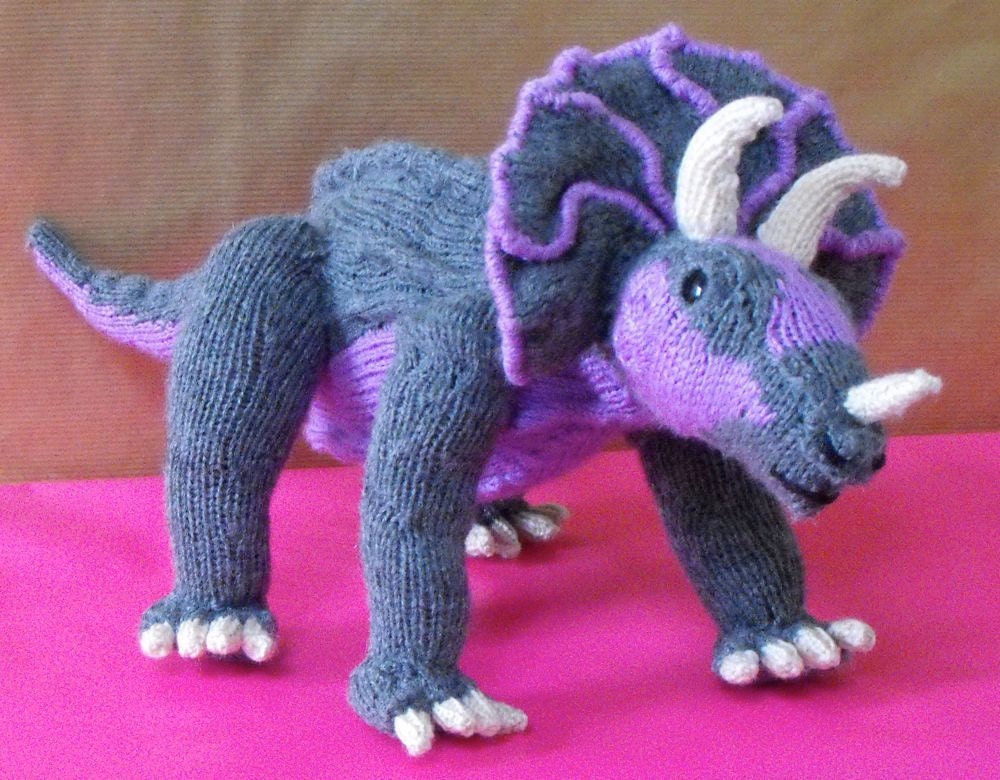 Instant Digital File PDF Download knitting pattern Tracy Triceratops toy dinosaur pdf download