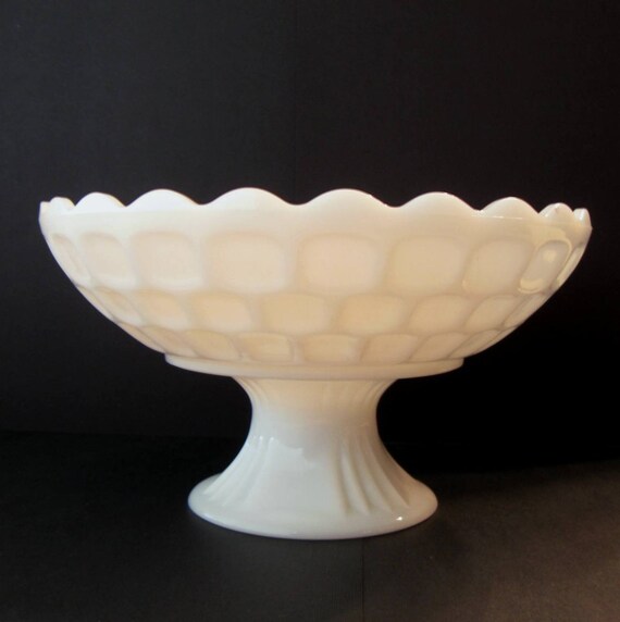 Milk Glass Pedestal Fruit Bowl by OldMothersCupboard on Etsy