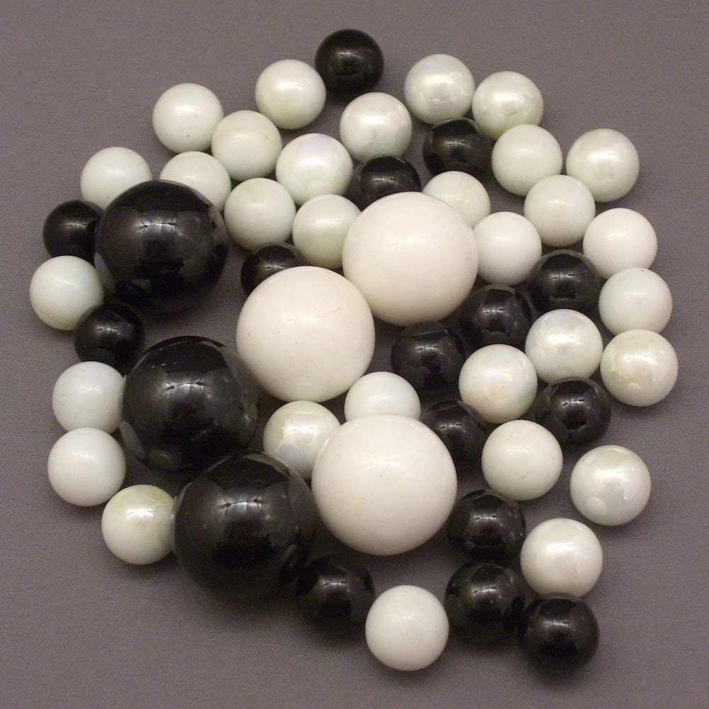 Assorted Black and White Round Glass Marbles by shdstash on Etsy
