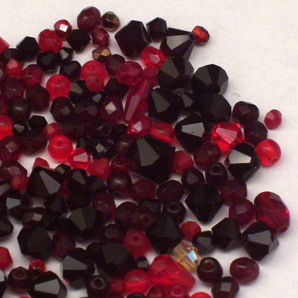 100 Assorted Red Glass and Crystal Beads // Destash Bead Mix