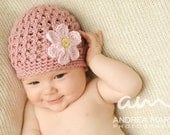Crochet Pattern PDF - Textured Beanie with Daisy, Baby Hat, Sizes Preemie to Adult
