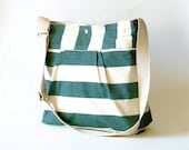 Diaper bag - Shoulder Bag - Everyday Purse - Messenger Water resistant - STOCKHOLM Large Stripes Green -10 pockets