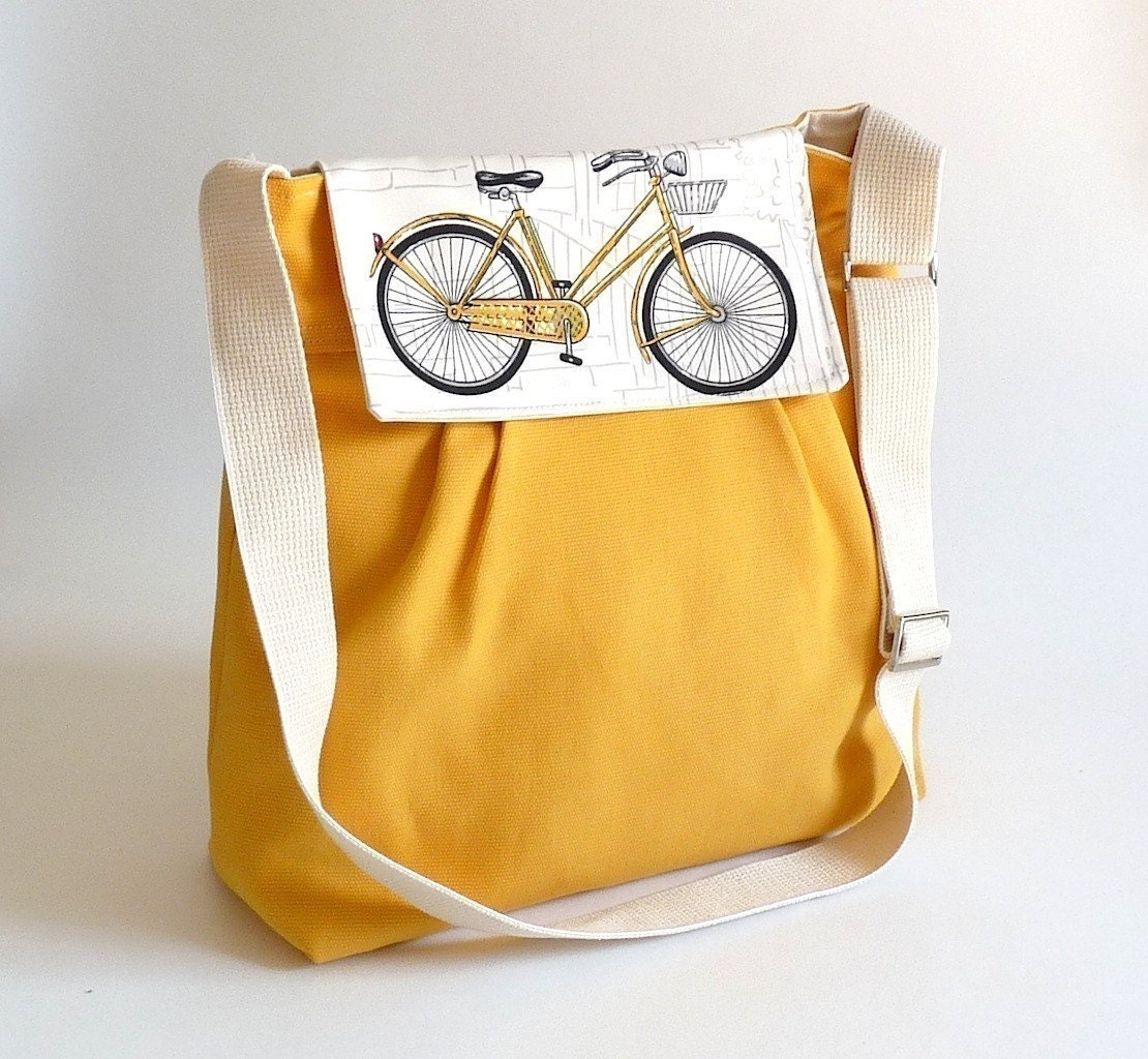 Yellow Diaper bag / Messenger bag / Travel bag /Shoulder Bag with Bike flap - 10 pockets