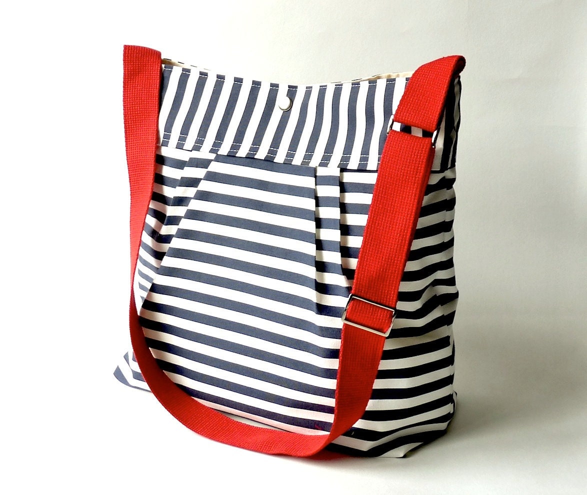 Waterproof BEST SELLER Diaper bag/Messenger bag STOCKHOLM Navy blue and white nautical striped - Martha Stewart , Baby talk magazine