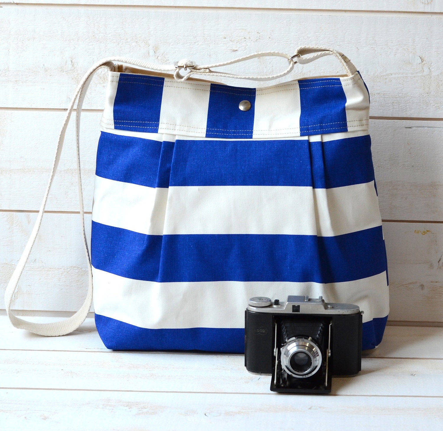 WATERPROOF beach bag / Diaper bag  Bright Navy and White  Stripes - 10 Pockets - made to order