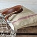 Eco friendly Large French tote bag with Leather strap / Market tote with LINEN Blue and Red nautical Striped