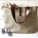 Eco friendly ROT PROOF French tote bag with Leather strap / Market tote with LINEN Fall Fashion / Made to order