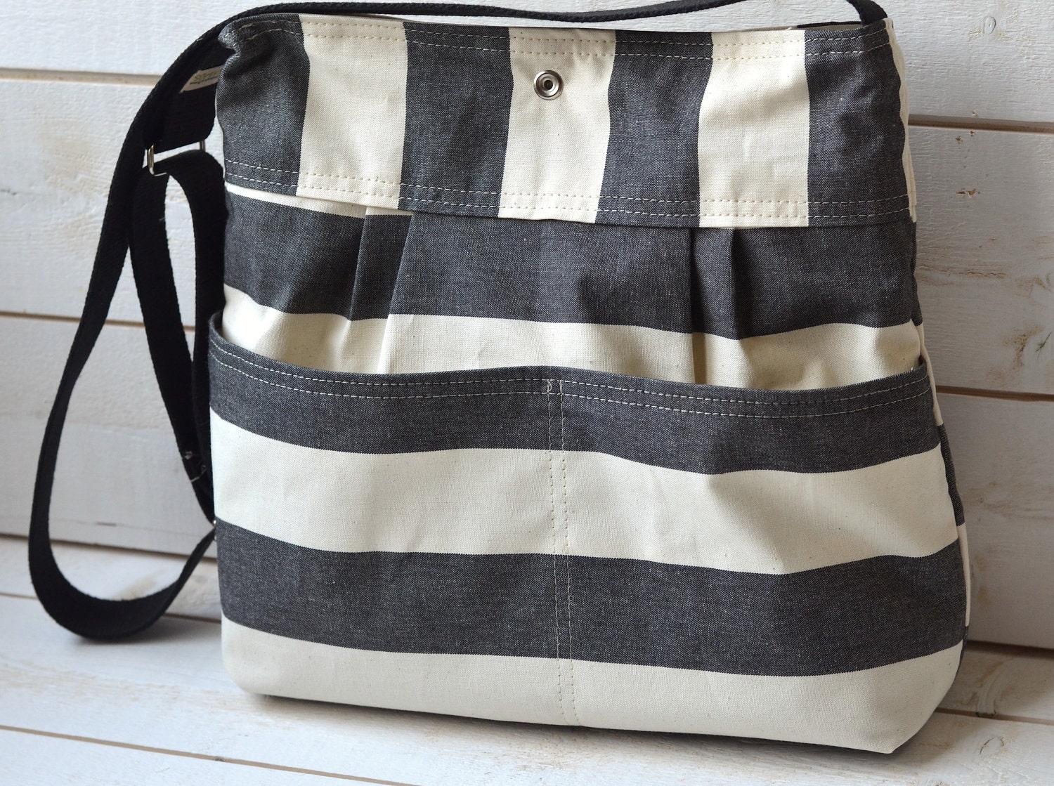 Waterproof BEST SELLER Diaper bag/Messenger bag STOCKHOLM Navy blue and white nautical striped - Martha Stewart  12 pockets