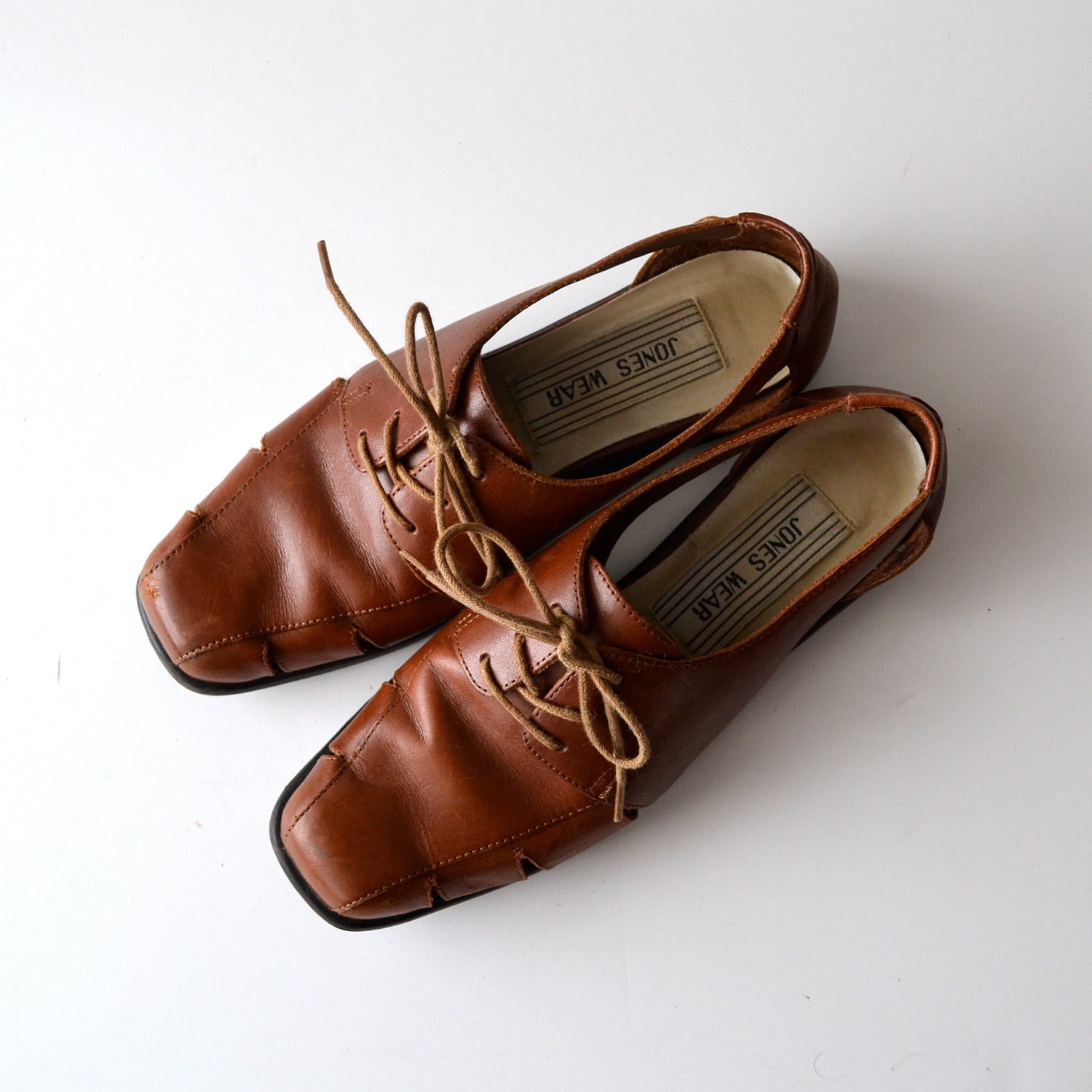 RESERVED  90s Lace Up Flats with Side Cut Outs / Brown Leather / size 6