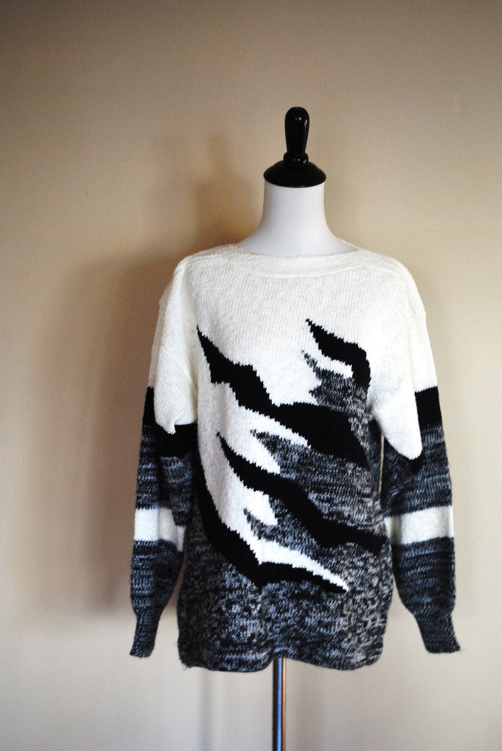 1980s Maternity Sweater/ Black and White Boatneck by Motherhood Maternity/ Size Medium