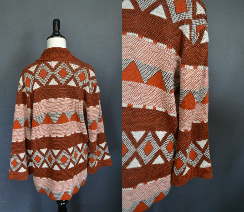 RESERVED 1970s Aztec Cardigan with Bell Sleeves / size small or medium