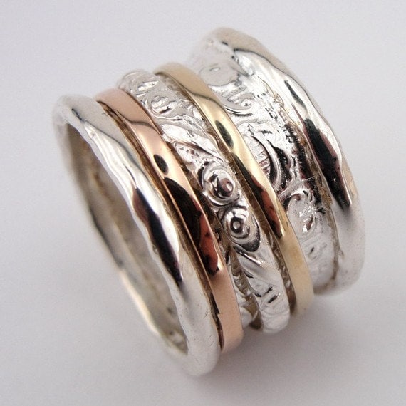 Israeli Spinner ring floral arabesque designer jewelry spinning silver ...