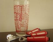 BAR STARS. Vintage Barware Set - Large Mixing Glass - Bottle Opener - Stirring Spoon - Olive Fork - Rotating Recipe Guides