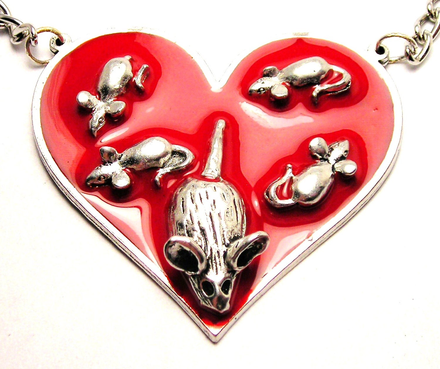 Rats swimming in blood red Statement pendant necklace