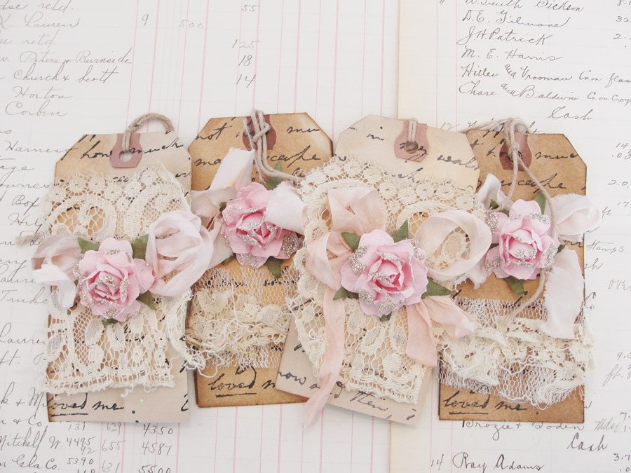 Vintage Lace and Rose Gift Tag Set