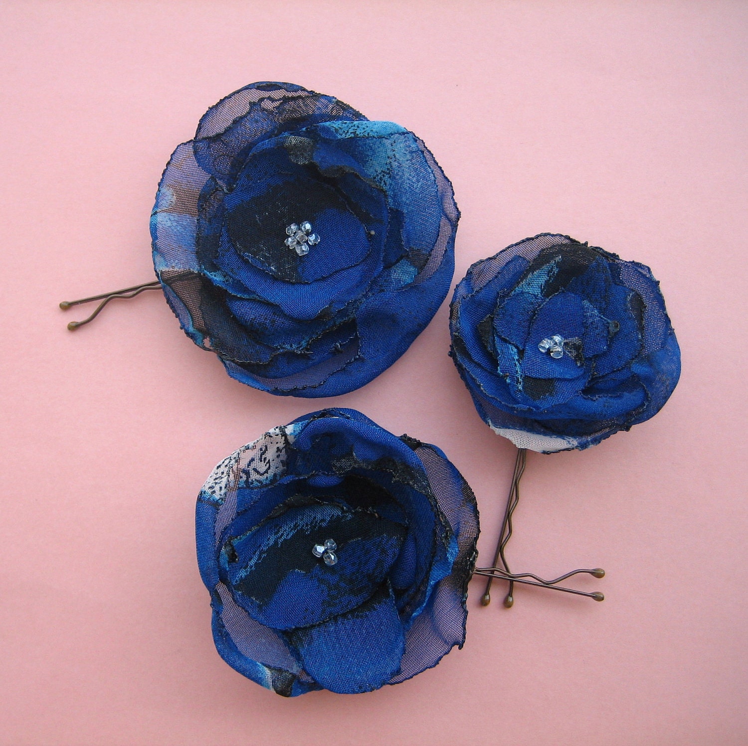 Blue Flower Hair Pins Bobby Pins: Deep Blue Sea