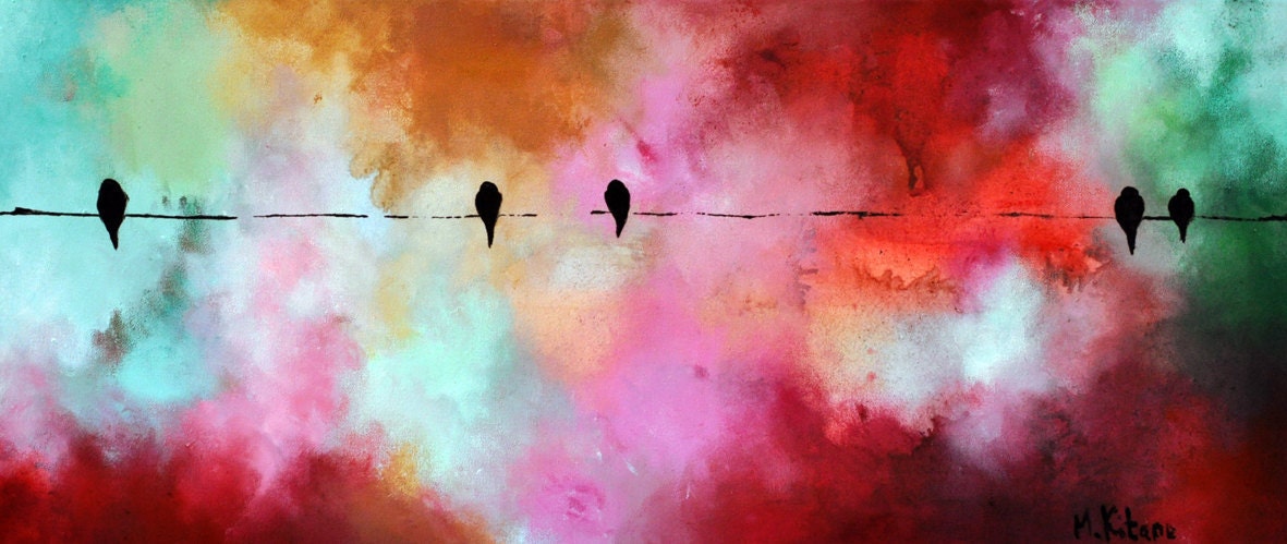 Exotic Birds 2 - original oil painting on canvas 28x12 inch