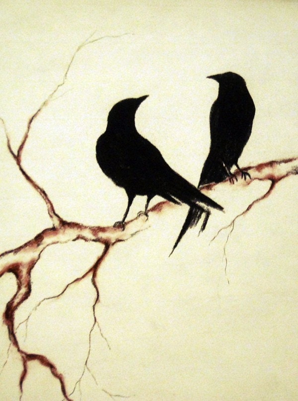 Ravens 4 - original charcoal drawing