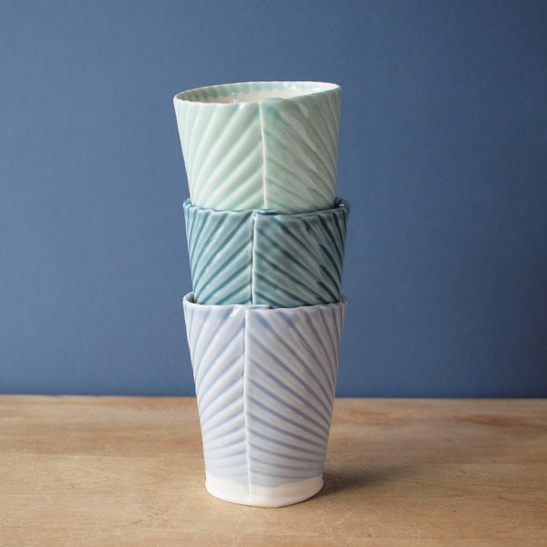 porcelain tumblers. mint. blue. teal