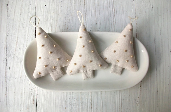 3 Sweet Linen Tree Ornaments