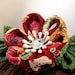 Barrette: Christmas Barrette, Red and Green Kanzashi Flower - Plum Blossom