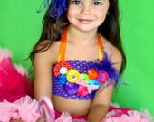 Le Gâteau bib necklace statement bright rosette feathers french netting ribbon