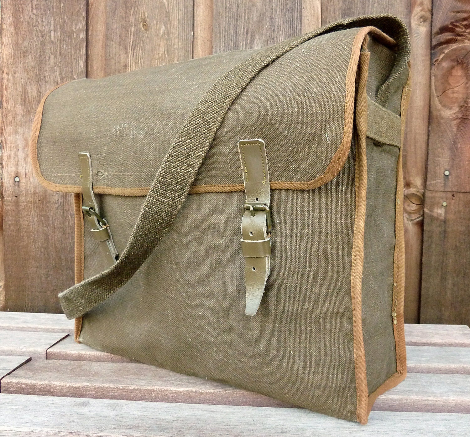 WWII Vintage Linen Military Messenger Bag