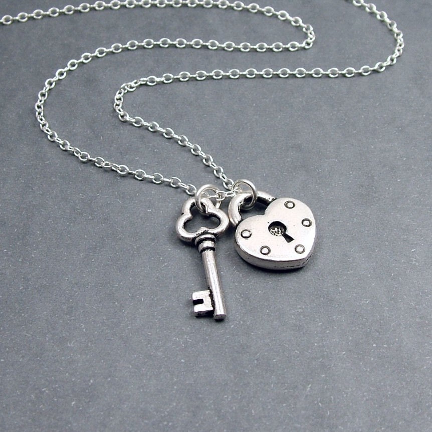 Lock and Key Necklace Sterling Silver Chain